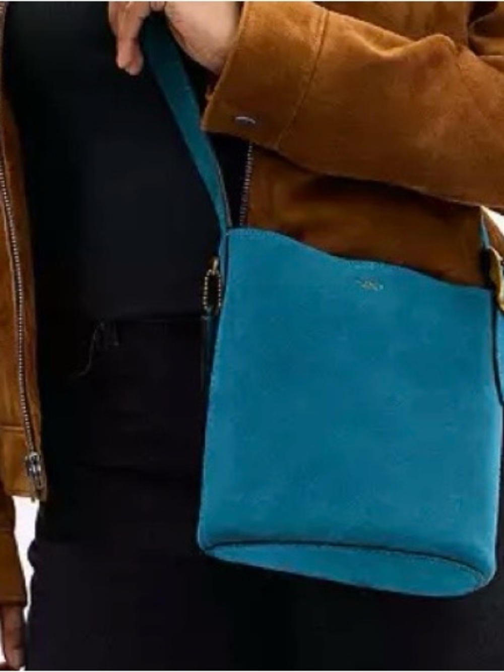 COACH Bleecker Bucket Bag 21 with Matching Pouch in Sea Blue (Teal) Suede NWT - Picture 6 of 12